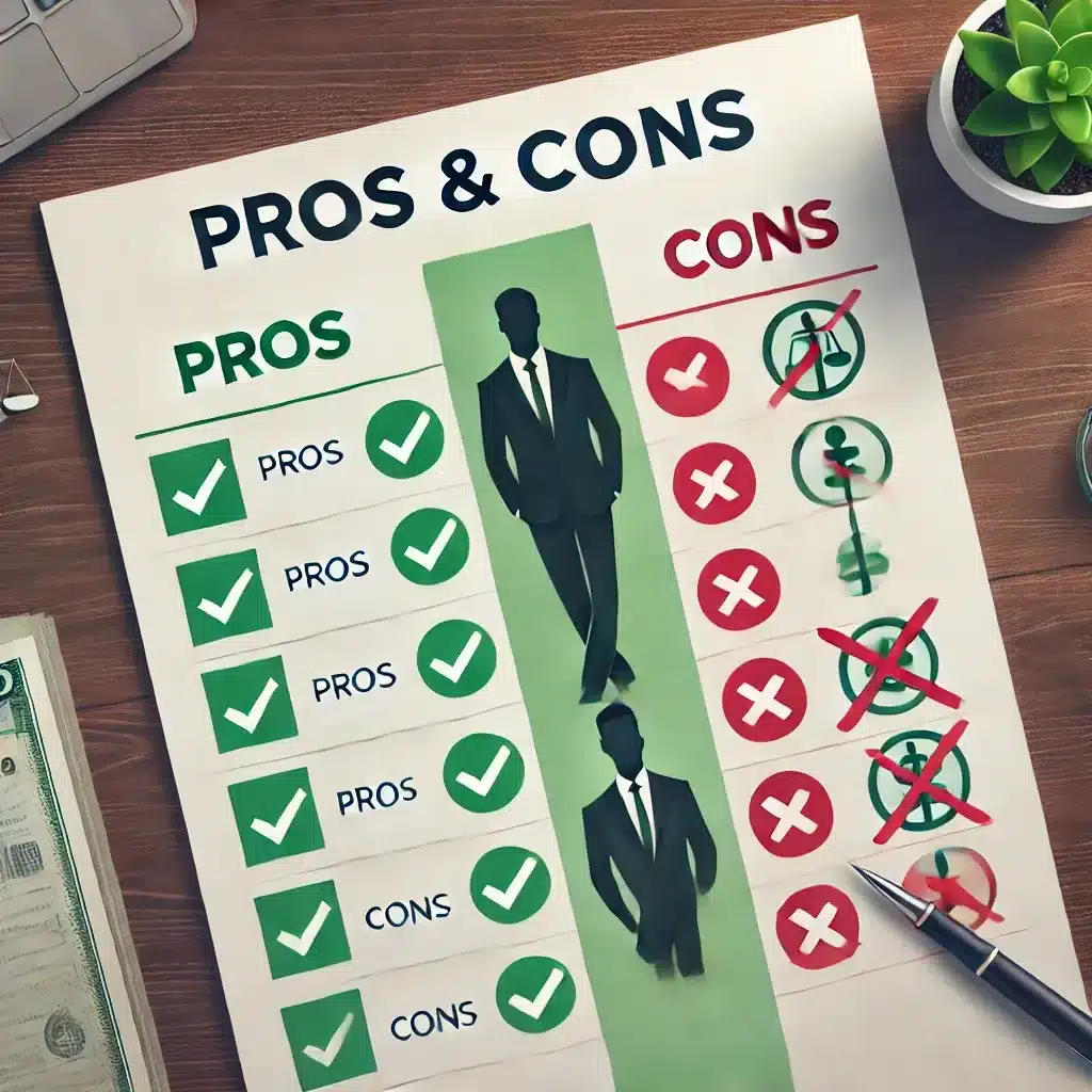 A balanced checklist-style image showing the pros and cons of Achieve Student Loans with green checkmarks for benefits and red crosses for drawbacks.