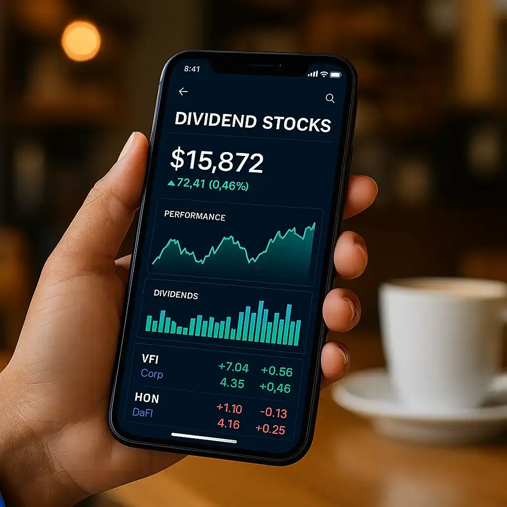 Nurse checking dividend stocks on phone for passive income.