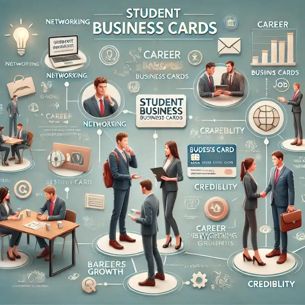 the benefits of student business cards, showcasing networking, career growth, and professional branding.