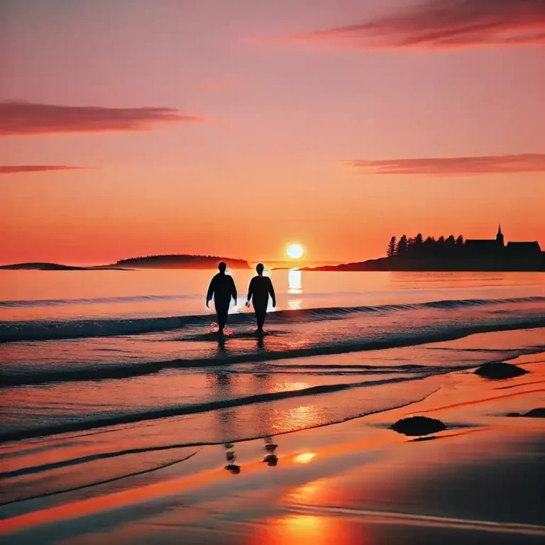 Silhouetted couple holding hands at a Maine ocean sunset, representing hope after financial stress in marriage