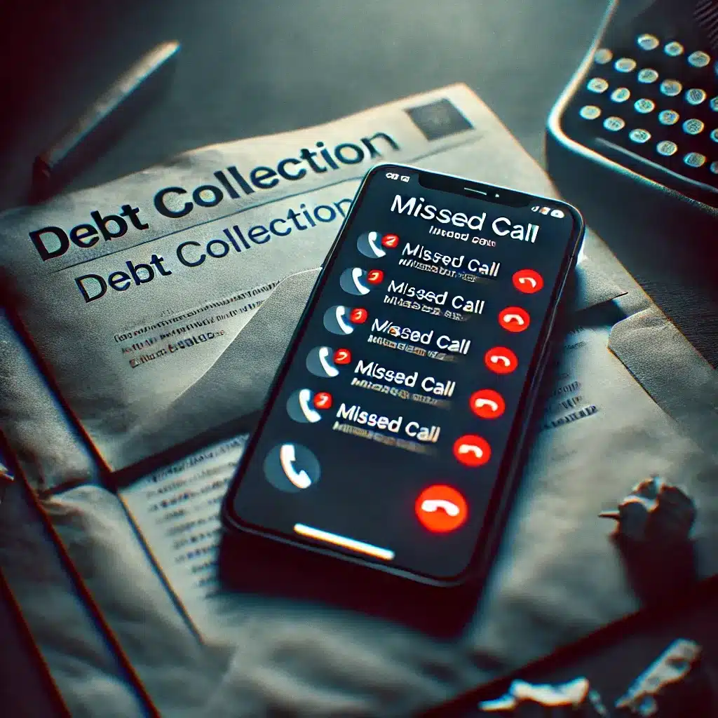 Close-up of a smartphone with a missed call notification and a debt collection letter, symbolizing Genesis Credit Management’s outreach.