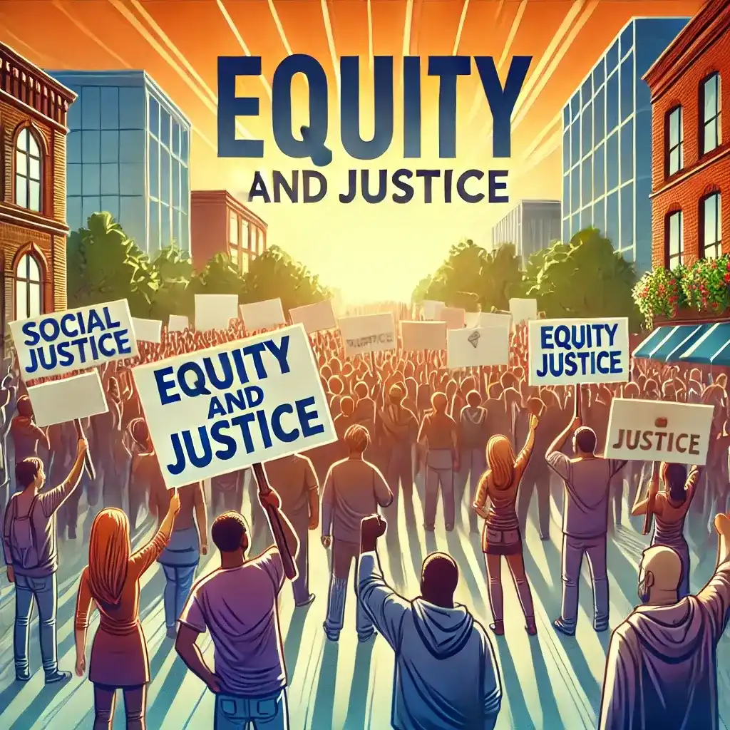 digital painting of a peaceful protest advocating for civil rights and social justice. Title: Peaceful Protest for Civil Rights and Social Justice