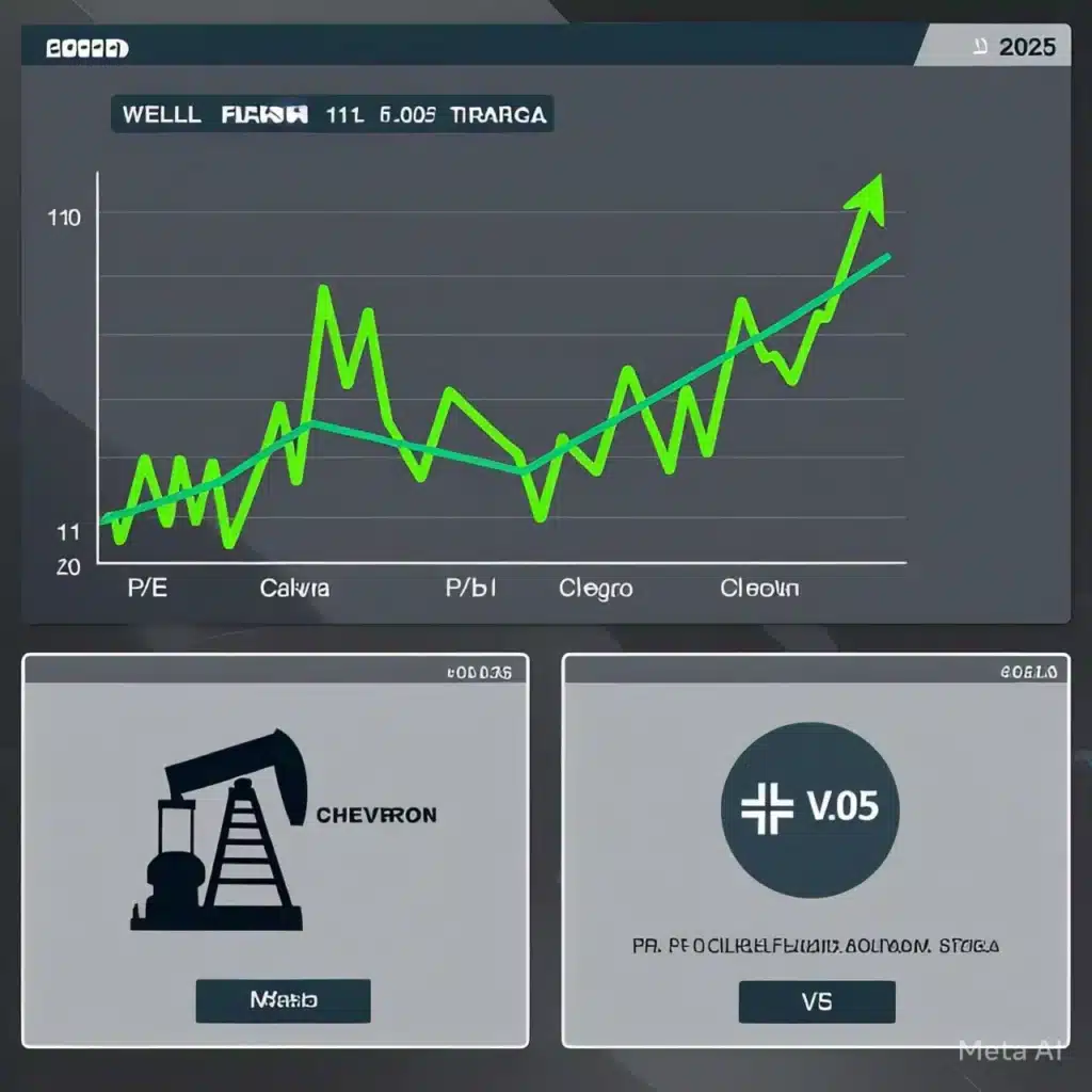 Stock dashboard with charts for Wells Fargo, Chevron, and CVS Health as top value stocks in 2025.