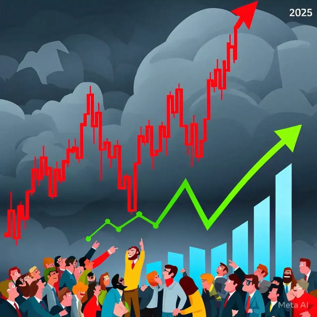 Infographic of stormy growth stock market vs. calm value stock market in 2025.