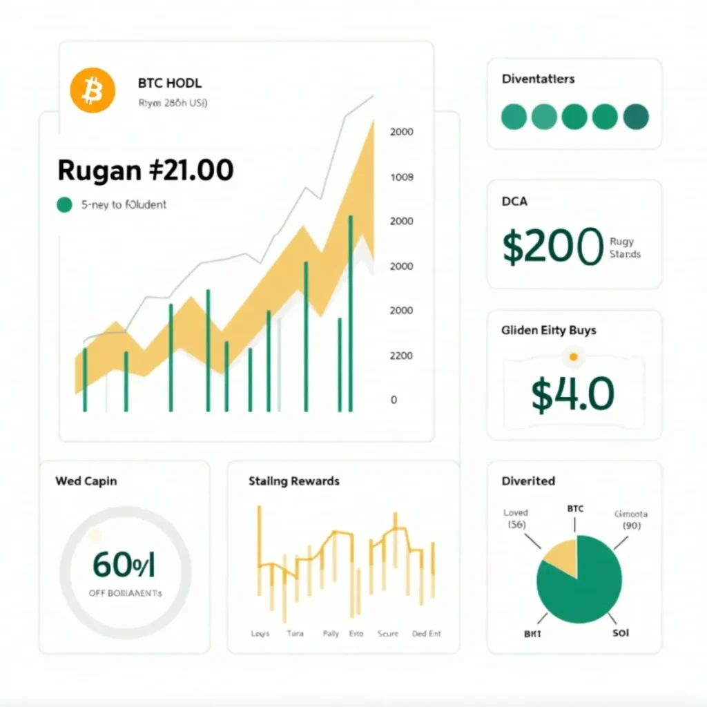 Dashboard showing long-term crypto investment strategies like HODLing and DCA